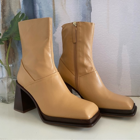 ASOS Rochelle Premium Leather Platform Heel Ankle Boots in Camel - Picture 12 of 12
